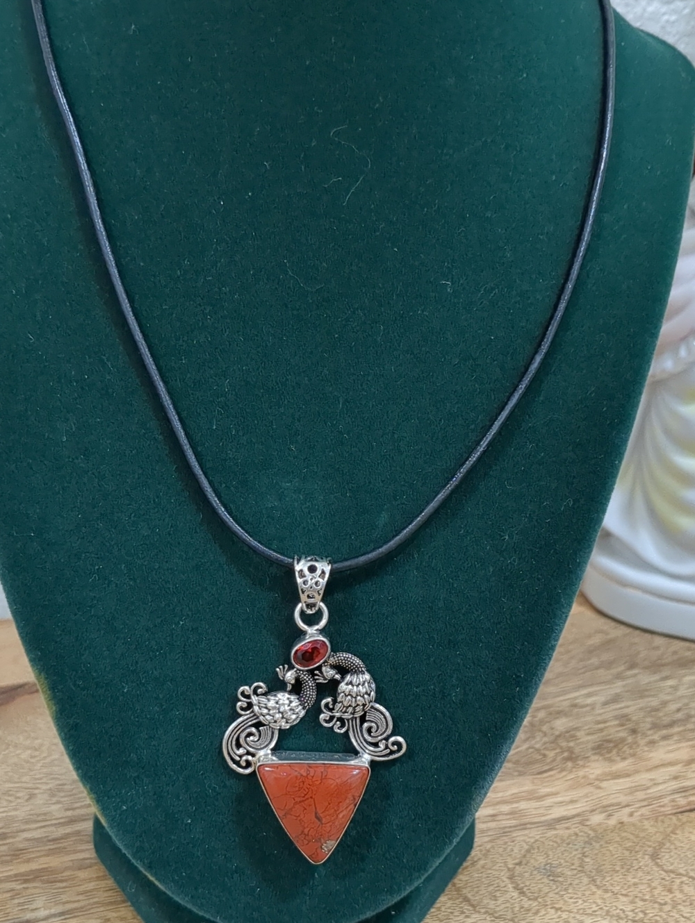 PEACOCK 🦚 Agate Pendant Necklace with Leather Cord